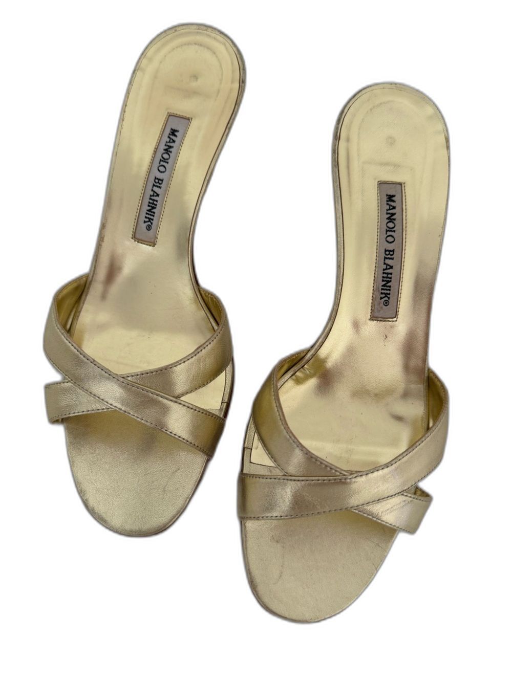 Manolo Blahnik Vintage Callamu EU 39 Platinum Gold Metallic Strappy Heels Shoes
